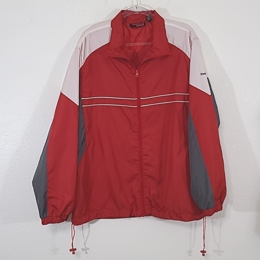REEBOK Men's Red, White, Gray Lightweight Front Zip Windbreaker Jacket, size XL